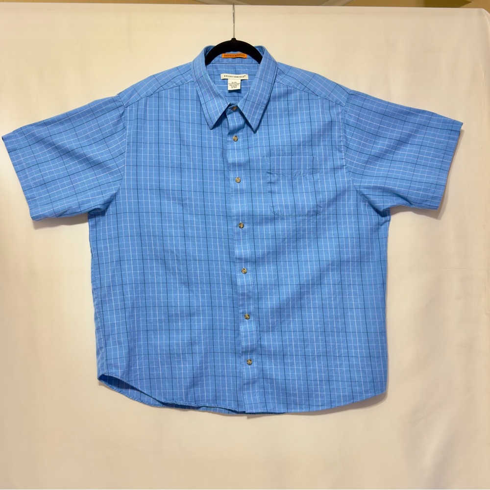 Knightsbridge Mens‎ XL Short Sleeve Blue Plaid Button Down Shirt ~ Excellent